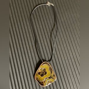 Neckless Brown and Gold on black rope 17”